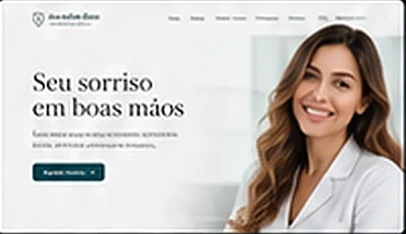 Prévia ilustrativa de layout para dentista, com apresentação editorial e tons claros.